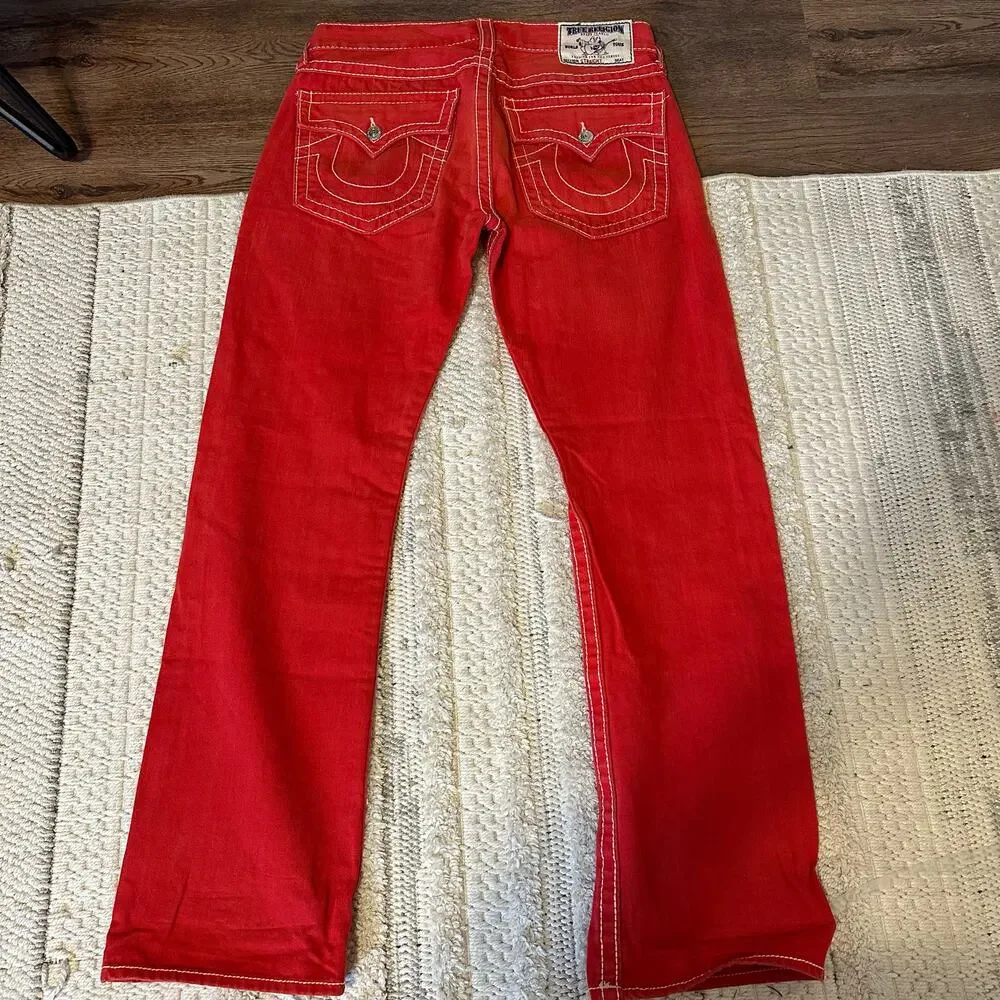 TRUE RELIGION Men's Straight Leg Jeans Size 33 In Red